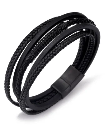 Bratara barbati din piele naturala negru Liam - 21 cm