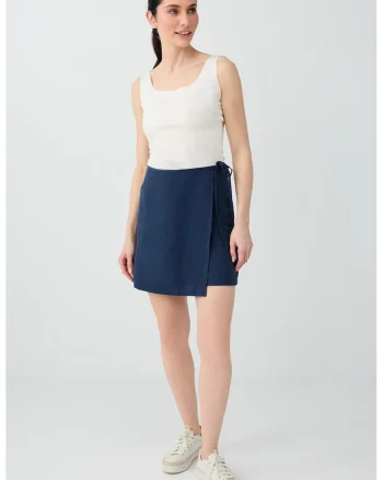 Fusta-pantalon scurta din amestec de modal cu croiala dreapta, Bleumarin