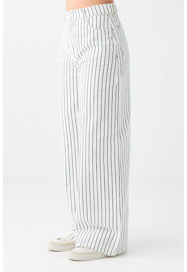 Pantaloni cu croiala ampla si dungi, Alb/Bleumarin