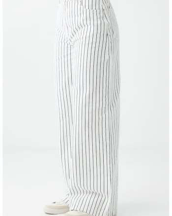 Pantaloni cu croiala ampla si dungi, Alb/Bleumarin