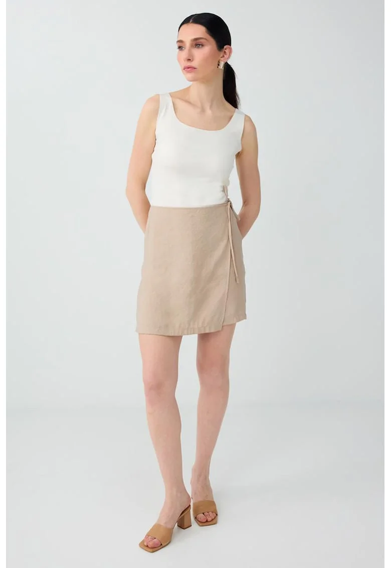 Fusta-pantalon scurta din amestec de modal cu croiala dreapta, Bej