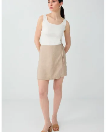 Fusta-pantalon scurta din amestec de modal cu croiala dreapta, Bej