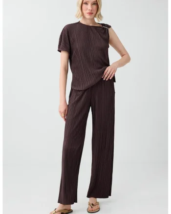 Pantaloni striati cu croiala ampla, Maro