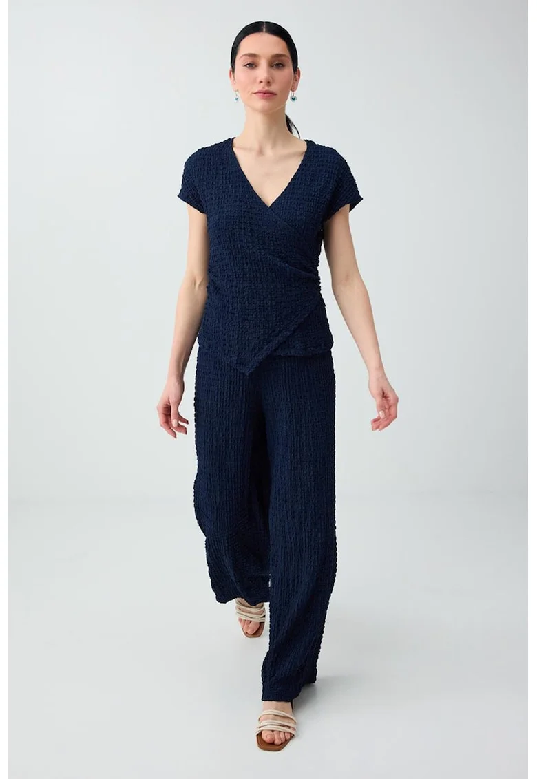 Pantaloni texturati cu croiala ampla, Bleumarin