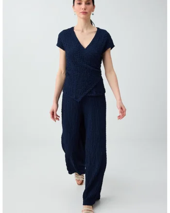 Pantaloni texturati cu croiala ampla, Bleumarin