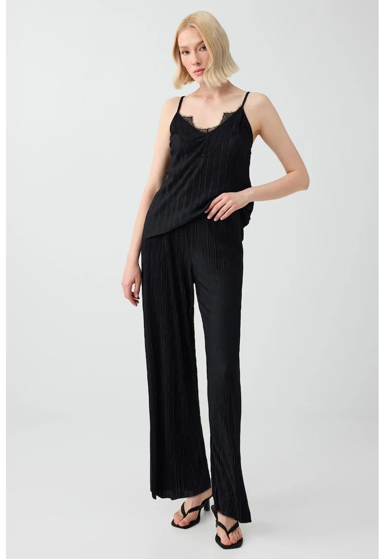 Pantaloni striati cu croiala ampla, Negru