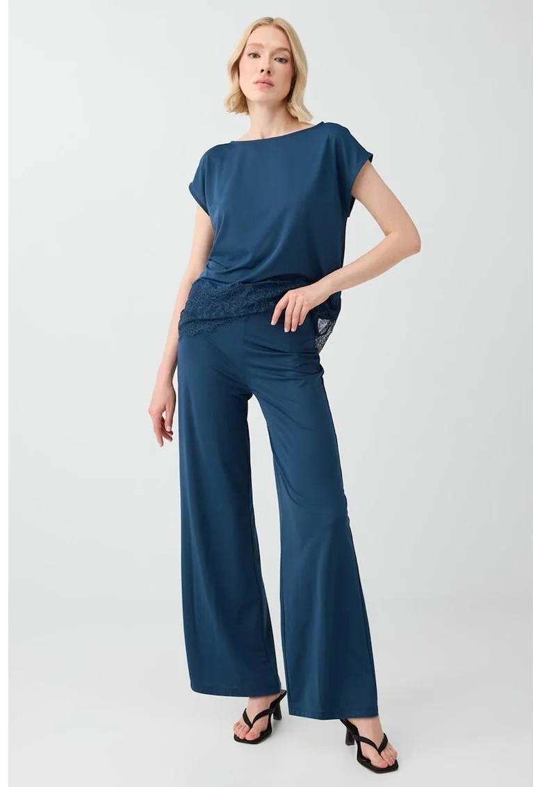 Pantaloni relaxed fit cu talie medie, Albastru inchis