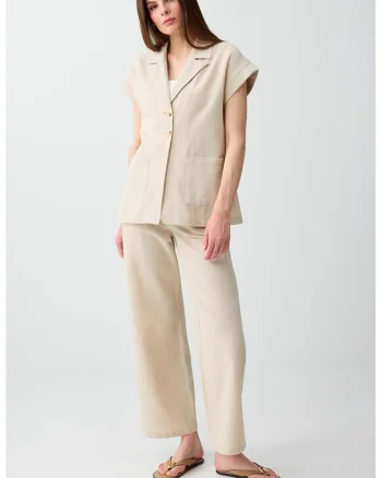 Pantaloni din amestec de in cu croiala ampla, Bej