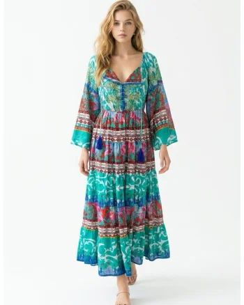 Rochie lunga din poplin imprimat