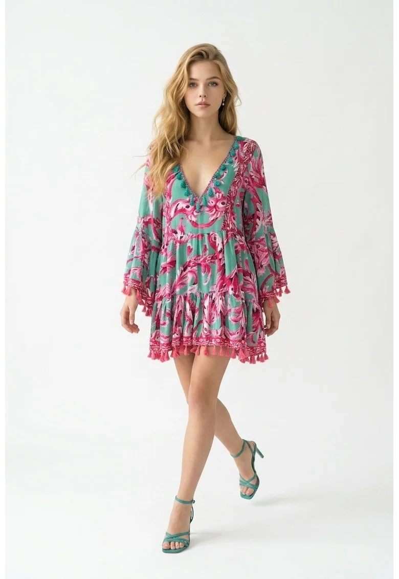 Rochie scurta din satin imprimat