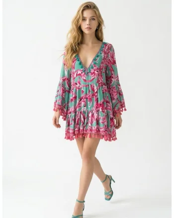 Rochie scurta din satin imprimat