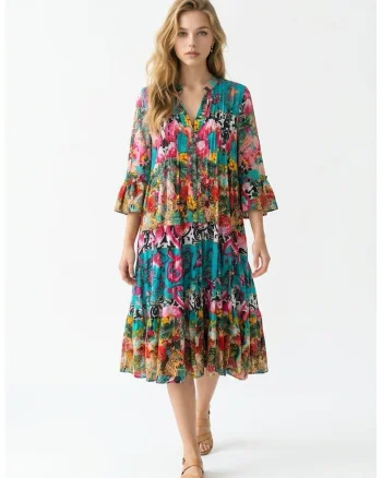 Rochie midi din bumbac imprimat