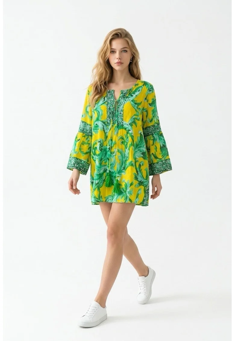 Rochie scurta tip camasa din bumbac imprimat