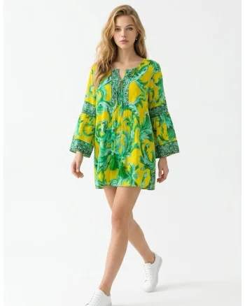 Rochie scurta tip camasa din bumbac imprimat