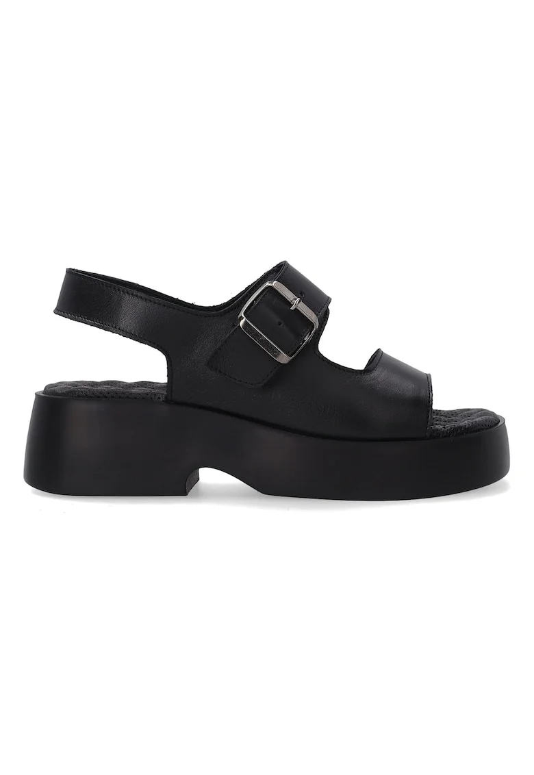 Sandale demi-wedge uni din piele