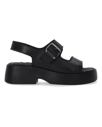 Sandale demi-wedge uni din piele