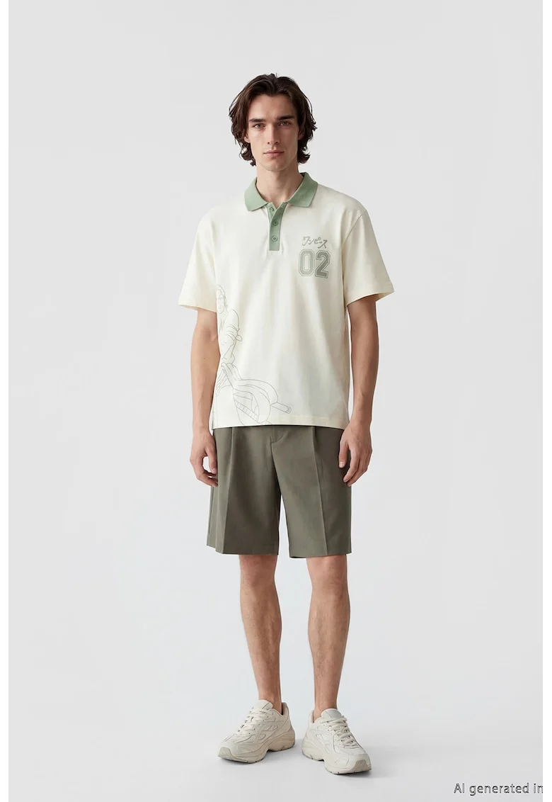 Tricou cu imprimeu pe spate, Alb fildes/Verde fistic