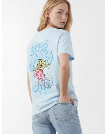 Tricou cu imprimeu grafic, Galben/Piersica/Albastru deschis