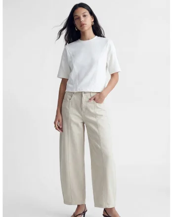 Blugi barrel fit cu talie inalta, Bej deschis