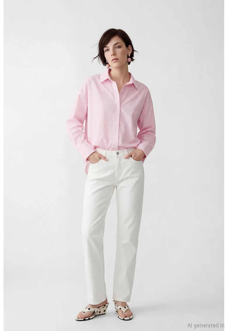 Camasa regular fit uni de bumbac, Roz deschis