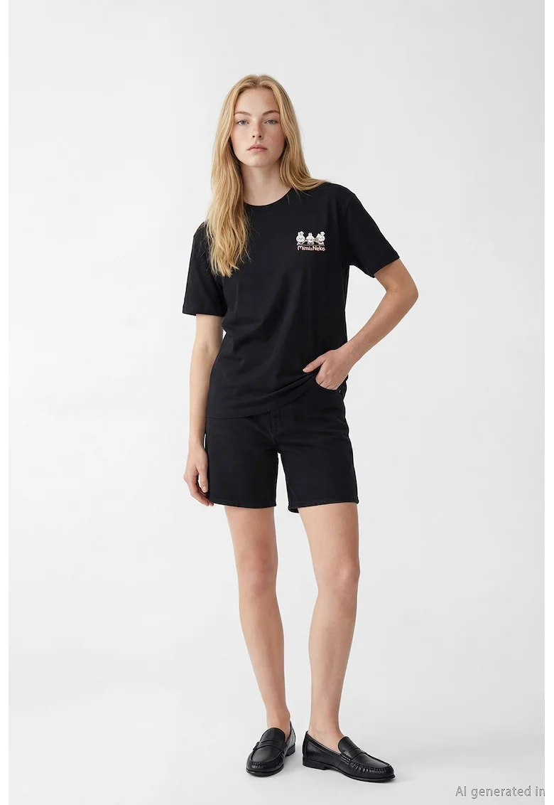 Tricou de bumbac cu model grafic pe spate, Roz deschis/Negru stins/Alb optic