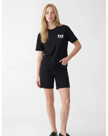 Tricou de bumbac cu model grafic pe spate, Roz deschis/Negru stins/Alb optic