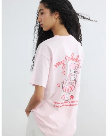 Tricou de bumbac cu imprimeu pe spate, Alb/Roz zmeuriu/Roz pal
