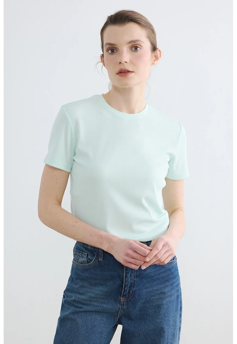 Tricou slim fit striat, Verde pal