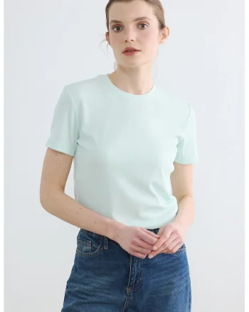 Tricou slim fit striat, Verde pal
