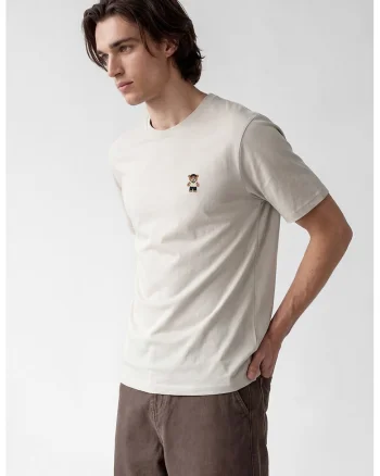 Tricou de bumbac cu broderie, Maro camel/Bej deschis