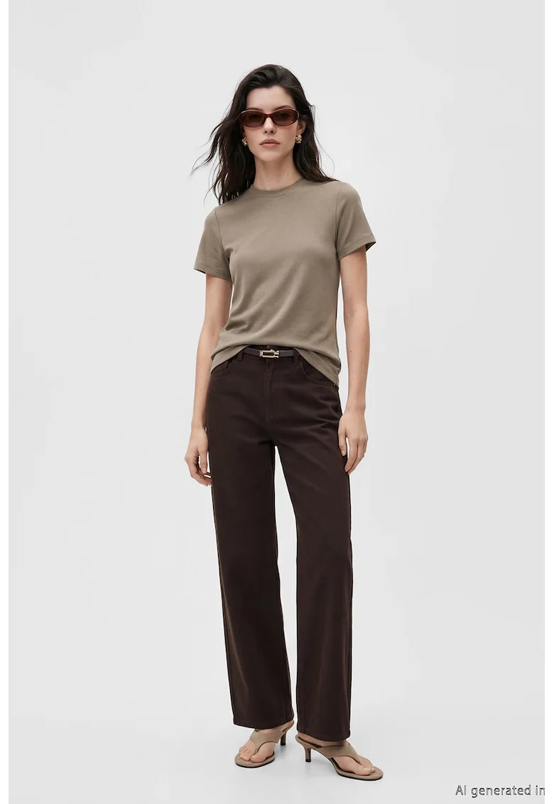 Tricou uni cu decolteu la baza gatului, Maro taupe deschis