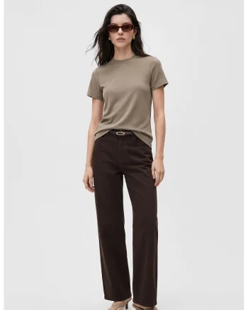Tricou uni cu decolteu la baza gatului, Maro taupe deschis