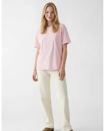 Tricou de bumbac cu broderie Hello Kitty, Nude rose