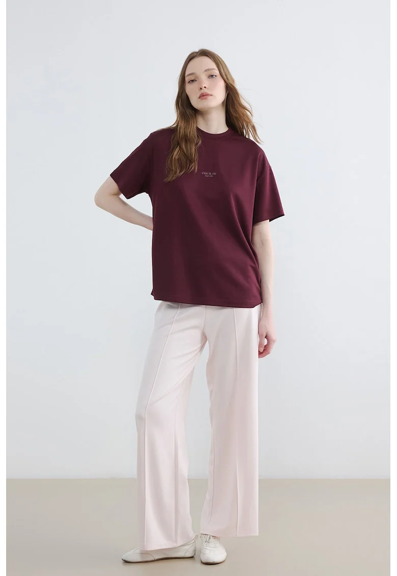 Pantaloni de trening cu croiala ampla, Roz pal