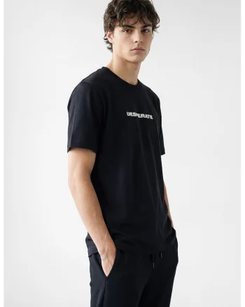 Tricou de bumbac cu imprimeu text, Alb/Negru