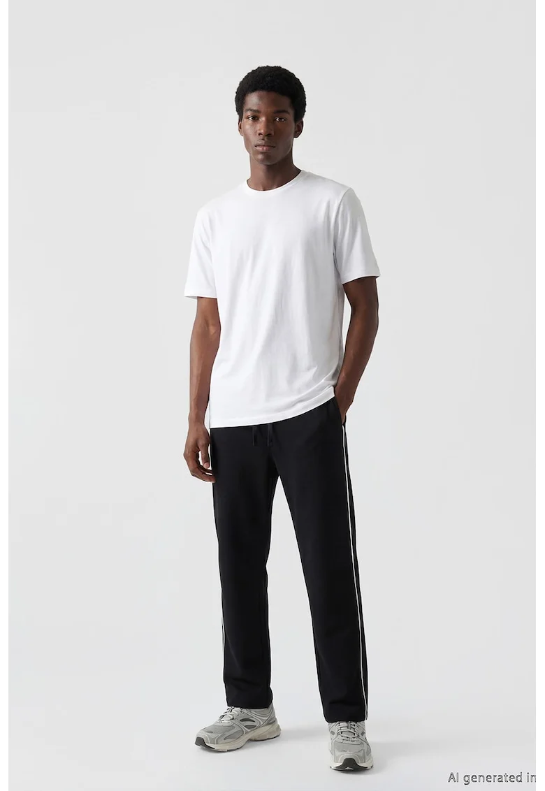 Pantaloni de trening cu snur, Negru/Alb optic