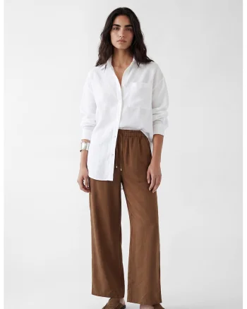 Pantaloni drepti din amestec de modal cu snur, Maro Siena