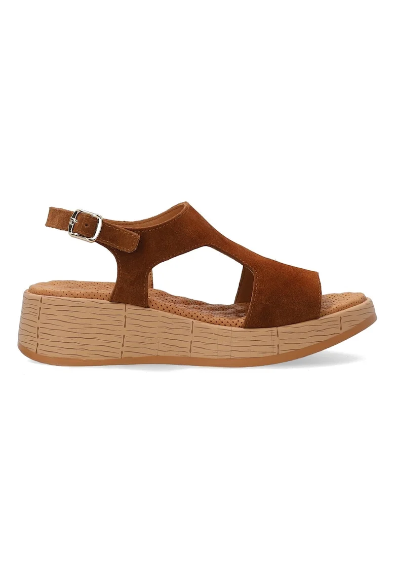 Sandale wedge uni din piele intoarsa