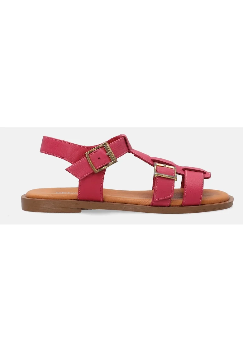 Sandale plate din piele cu barete