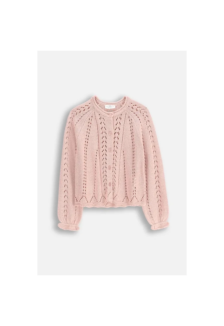 Cardigan  roz pudrat, bumbac, cu elemente decorative, pentru fete