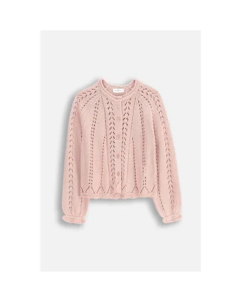 Cardigan  roz pudrat, bumbac, cu elemente decorative, pentru fete