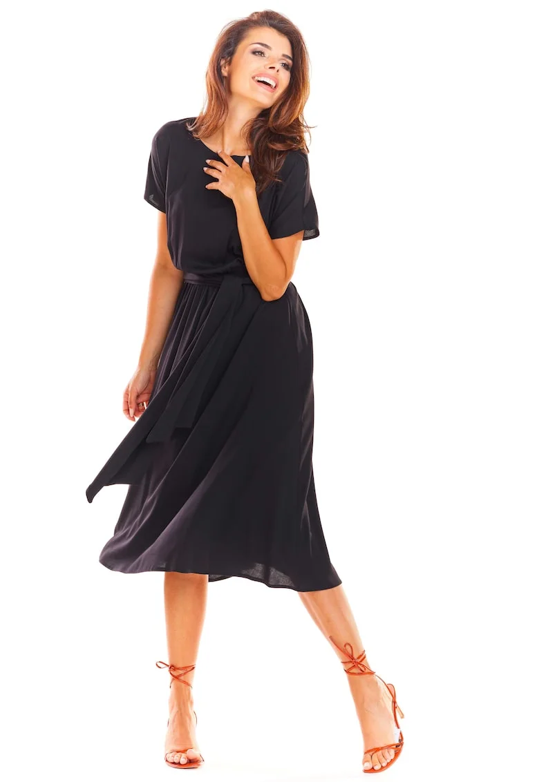 Midi Rochie Maneca scurta, Viscoza Galben A296