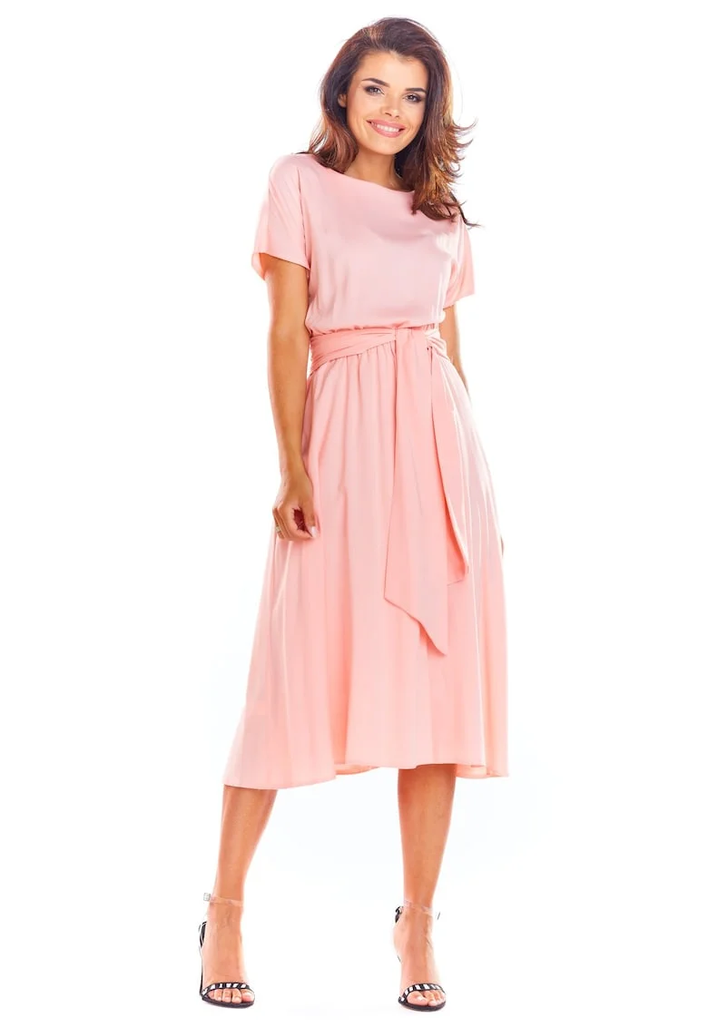 Midi Rochie Maneca scurta, Viscoza Galben A296