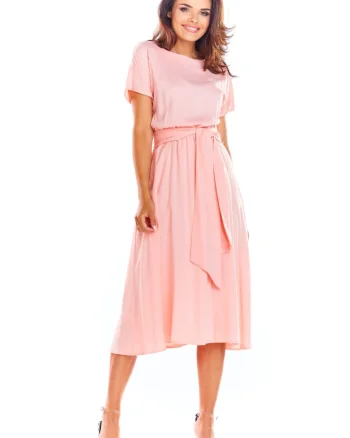 Midi Rochie Maneca scurta, Viscoza Galben A296