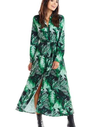 Verde Lunga Rochie Tropical Maneca lunga A324 - 45754
