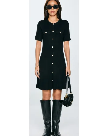 Rochie midi cu striatii si nasturi decorativi Dilara