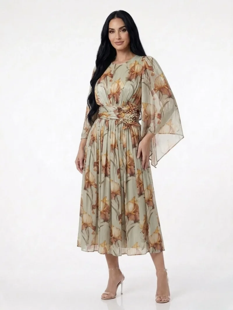 Rochie eleganta midi din voal cu imprimeu floral