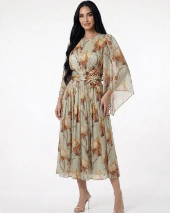 Rochie eleganta midi din voal cu imprimeu floral