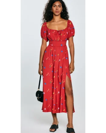 Rochie cu slit lateral si imprimeu floral Roksi