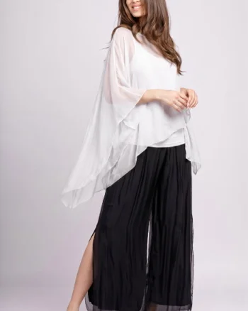 Bluza asimetrica din matase naturala si vascoza tip poncho, alba